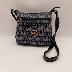 MKYOUNG MK Logo Crossbody Shoulder Bag Black Grey Multi Pocket Like New